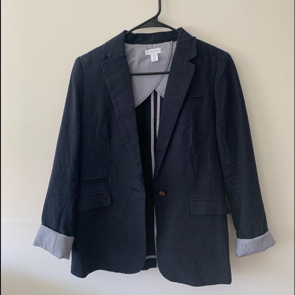 Navy Blue Blazer With Pin Stripes